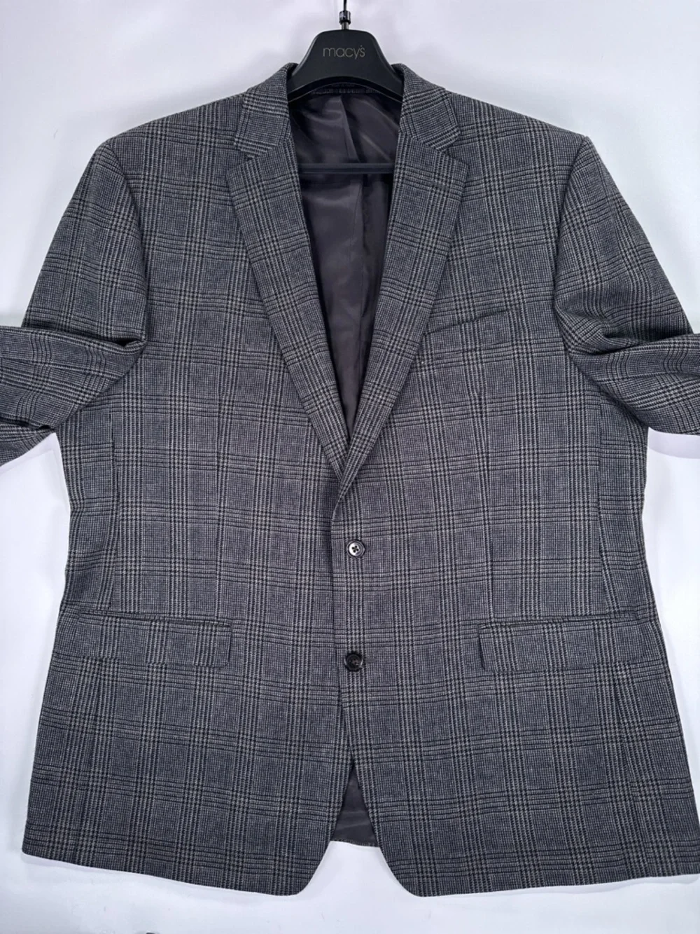 Lauren Ralph Lauren Blazer Two Button Double Vent Wool Plaid Grey 48L